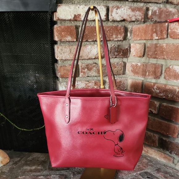 Coach Handbags - Coach Snoopy Peanuts Leather Tote Bag Red Limited Edition